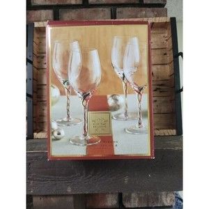 Lenox Holiday Ribbon Water Goblet/Wine Glass 9” Red Green Swirl Stem